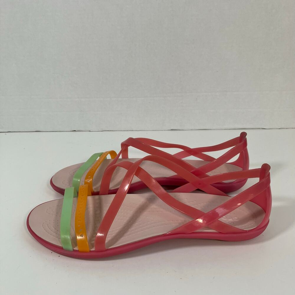 Crocs Wmns Sz 8 Isabella Cut-out Sandals T-Strap Jelly Flats Open Toe Pink